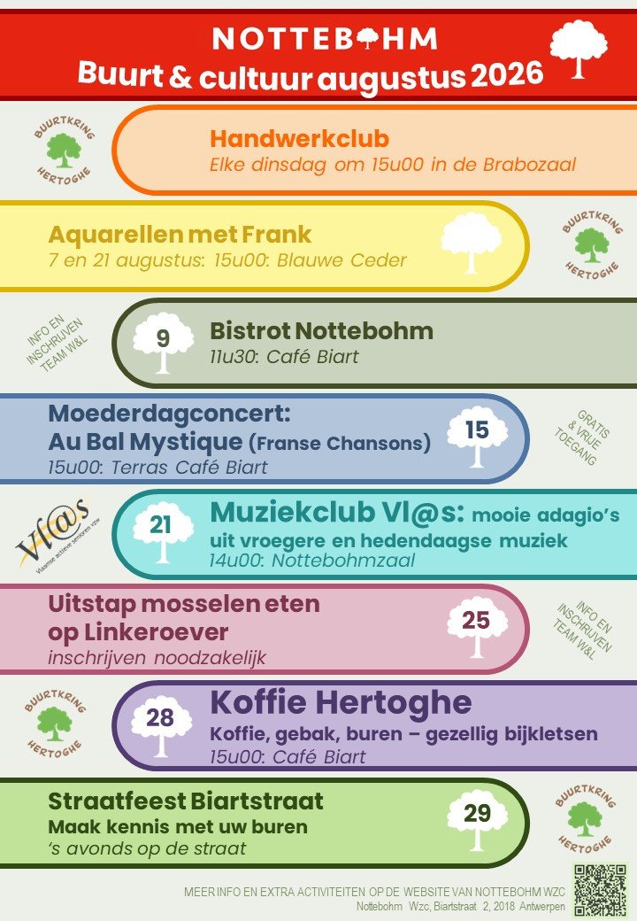Buurt en Cultuurkalender Nottebohm augustus 2026 Buurt en Cultuurkalender Nottebohm augustus 2026
